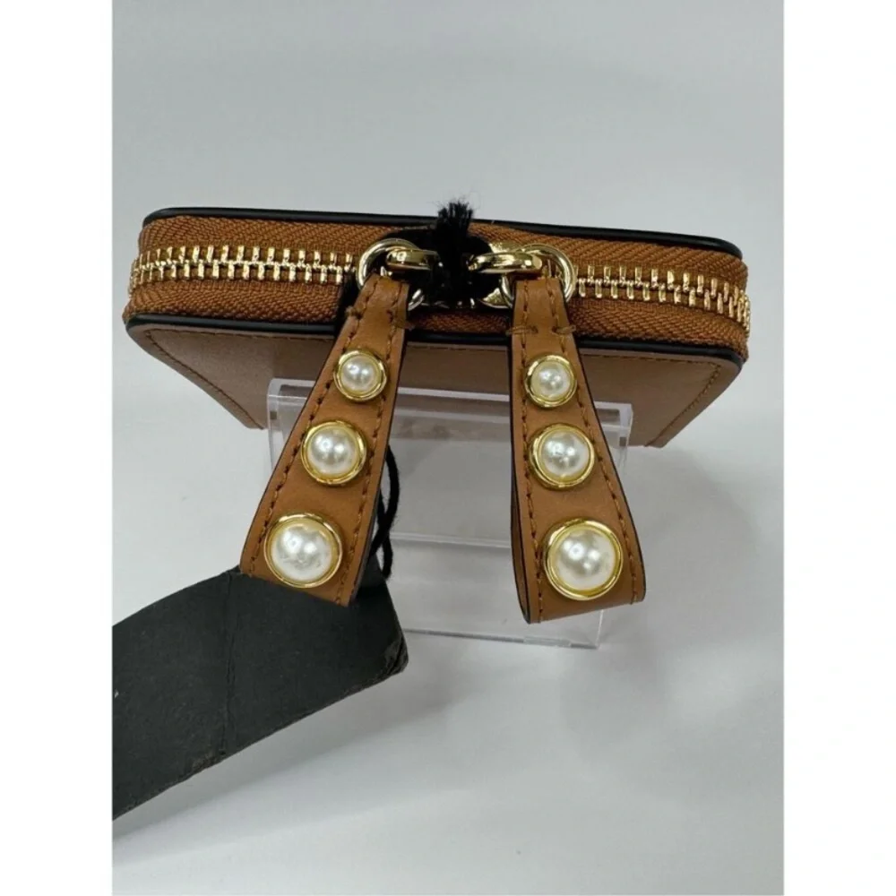 Zac Eartha Mini Bow Zipped Small Leather Wallet Brown Pearl Detail NWT